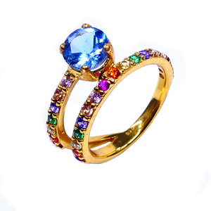 Anillo DE BODA clásico de Plata de Ley 925 chapado en oro con Topacio Azul y piedras preciosas multicolores anillo de compromiso de moda - Product Image 1