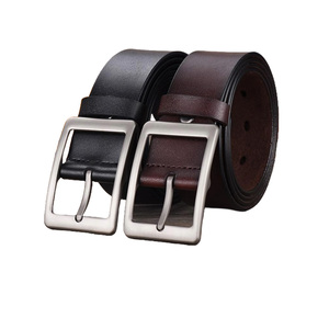 เข็มขัดลำลองหนังสีดำวินเทจของผู้ชายเข็มขัดหนังแท้100% - Product Image 1