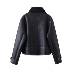 Chaqueta corta de charol de Pu brillante para motocicleta informal de otoño e invierno única hecha en fábrica, chaqueta de abrigo de cuero para mujer - Product Image 2