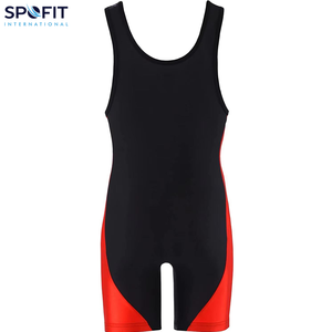 ชุดซิงเกิลเล็ตสำหรับนักมวยปล้ำชาย สีดำและสีแดงตัดกัน คุณภาพสูง ขายดี บริการ OEM ระบายอากาศได้ดี โดย SPOFIT - Product Image 3