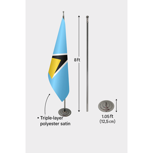 Drapeau d'intérieur officiel de Sainte-Lucie, imprimé numériquement en polyester et soie, avec mât en aluminium pour décoration de voiture - Product Image 5