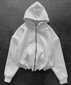 Sudadera con capucha de 100% algodón para hombre Street-Style Heavyweight con cremallera, estampado, diamantes de imitación aplicados con calor y acabado de lavado ácido - Product Image 2