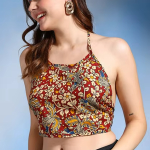 Blusa Premium de Talla Única, Lista para Usar, de Algodón con Estampado Floral Hecho a Mano, Blusa sin Espalda con Cuello Redondo, Cómoda al Mejor Precio - Product Image 1