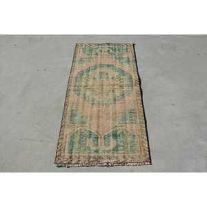 Turkish 2.3x4.8 ft Rug, Small Vintage Rug, Green <b>Brown</b> Abstract <b>Wool</b> Rug - Product Image 1