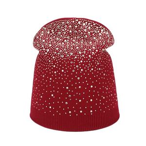 Bonnet en tricot personnalisé chaud et extensible, streetwear décontracté, élégant et brillant, pour femmes, en coton tricoté avec décorations en strass - Product Image 6