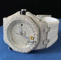 Reloj de pulsera para hombre, estilo hip hop, con diamantes brillantes redondos de corte brillante, cultivados en laboratorio, que pasan la prueba del probador, con esfera analógica de cristal de acero inoxidable.