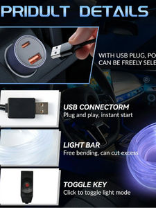 Bande lumineuse flexible RGB pour intérieur de voiture, éclairage d'ambiance USB EL à ligne froide pour la décoration intérieure et la recherche sur l'épilepsie et la dépression - Product Image 5