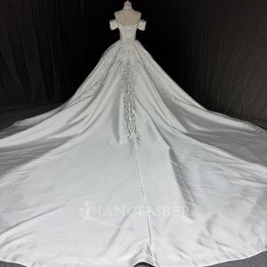 Robe de mariée de luxe en satin Jancember MN295, col haut, robe de mariée perlée, robe de bal, Vestido De Novia, <span class=keywords><strong>mariage</strong></span> royal - Product Image 5