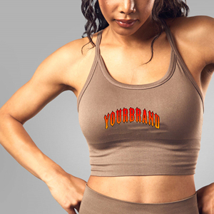 2025 Sujetador deportivo acanalado para mujer personalizado Color sólido correa ajustable frontal sin costuras Yoga Fitness Crop Top Proveedor de Ropa activa - Product Image 2