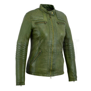 Chaqueta de cuero Nappa lista para el Invierno para mujer, personalizable, cómoda, transpirable, con cuello levantado, patrón sólido, teñido liso - Product Image 3