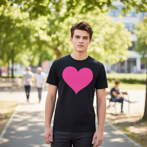 T-Shirt Minimalista con Cuore Rosa Semplice e Carino su Sfondo Nero - Prodotto Promozionale - Product Image 3