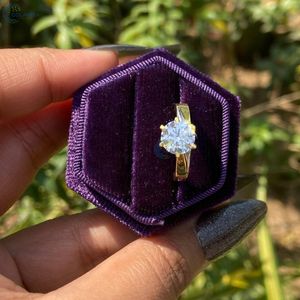 14K Solid Yellow Gold Two Stone Proposal Ring 1.3CT Round Brilliant Cut Engagement Ring VVS1 Moissanite <b>Bridal</b> Ring - Product Image 3