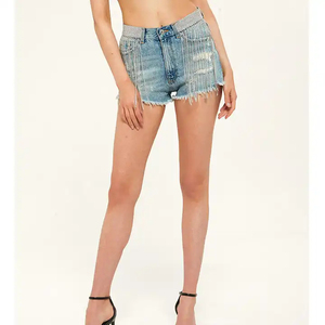 Pantalones cortos de mezclilla de cintura alta para mujer, pantalones vaqueros rasgados, pantalones cortos informales elásticos azules, ropa de calle de moda de verano para exteriores - Product Image 2