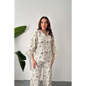 Beige Embroidered <b>Linen</b> Set - Beige - Product Image 3