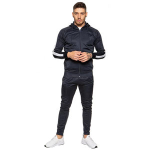 Ensemble de survêtement bleu marine pour homme avec veste à capuche zippée et pantalon de jogging slim, tenue de sport active - Product Image 1