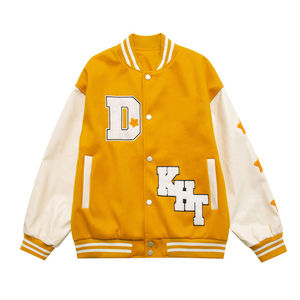 2025 High Quality Solid <b>Yellow</b> Color Baseball jacket For Men Custom Chenille Logo 100% Cotton Fabric College Wear Varsity Jacket - Product Image 1