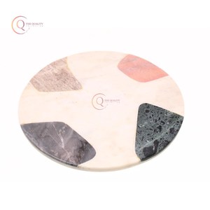 Bloc à découper circulaire naturel de meilleure qualité Vaisselle en marbre multicolore brillant attrayant pour la cuisine Marbre multicolore brillant - Product Image 5