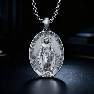 Hochwertiger Stahl-Wundertätiger-Medaillen-Anhänger, Doppelseitige Jungfrau-Maria-Halskette, Katholischer Schmuck aus Titanstahl - Product Image 3