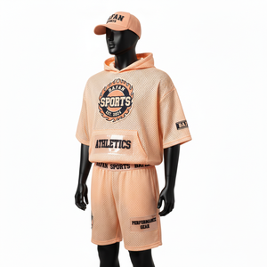 Ensemble court en mesh de haute qualité pour homme, tissu polyester respirant 160 GSM, vêtements de sport Peach, logo pour ensemble homme - Product Image 4