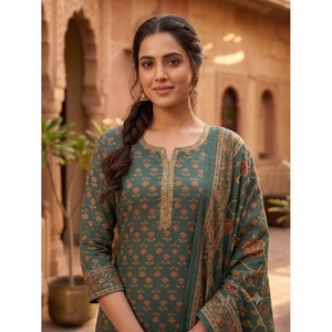 Magnífico Conjunto Salwar de Georgette de Algodón Étnico para Mujer, Color Verde Impresionante, Completamente a Juego, con un Hermoso Flujo y Secado Rápido - Product Image 2
