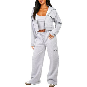 ชุดลำลองผู้หญิงสไตล์ใหม่สำหรับฤดูใบไม้ร่วง สีพื้น เอวสั้น กางเกงมีฮู้ด ระบายอากาศได้ดี - Product Image 3