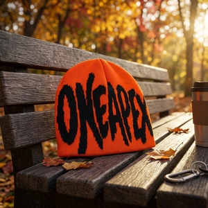 Orange Black Graphic Knit Beanie Hat Custom Logo Ribbed <b>Winter</b> <b>Cap</b> Unisex Streetwear Fashion Headwear Wholesale OEM Manufacturer - Product Image 2