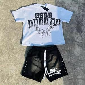 Chándal de algodón 100% para hombre, fabricante de camisetas y pantalones cortos con estampado de pantalla, conjunto de punto de algodón transpirable, camiseta para correr al por mayor - Product Image 1