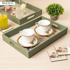 Plateau de service rectangulaire en bois conçu à la main en résine écologique ensemble d'ustensiles de cuisine décoratifs passe au lave-vaisselle léger - Product Image 3