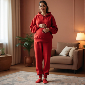 Chándal de maternidad para mujer Embarazo Peso pesado French Trey Fleece Maternidad Vintage Washed Sweatsuit Chándal Damas - Product Image 2