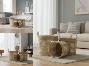 Juego de 3 Cestas Blancas con Motivo de Árbol de Plátano, Hechas a Mano con Fibra de Corteza - Product Image 6