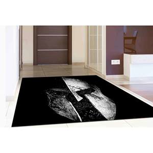 Tapis imprimé Molon Labe avec motif de casque spartiate - Tapis noir moderne, avec poils doux - Product Image 4