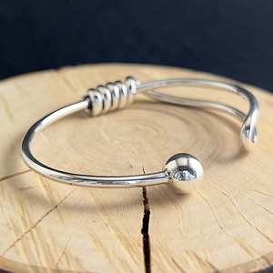 925 Sterling Silver Anti-Stress Cuff <b>Bracelet</b> Solid Double <b>Ball</b> End Knitted Bangle Gift for Fashionable Fashion Cuff <b>Bracelets</b> - Product Image 3