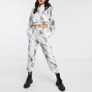 Ensemble de survêtement pour femmes 100% coton personnalisé 2 pièces tie-dye ensembles de jogging taille haute - Product Image 1
