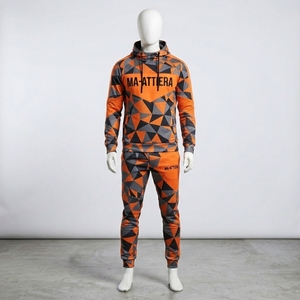 <b>Mens</b> Orange Black Geometric Hoodie Tracksuit Set Printed <b>Pullover</b> Sweatshirt Jogger Pants Sportswear Training Gym Fitness - Product Image 1