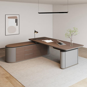 Tan Engineered Wood <b>L</b>-<b>Shaped</b> Height Adjustable <b>Standing</b> <b>Desk</b> for Executive Office and Home Study - Product Image 3
