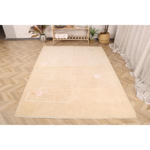 พรมขนาด 5.4x7.6 ฟุต, พรมตุรกีโบราณ, พรมขนสัตว์ลายทางสีเบจชมพู - Product Image 1