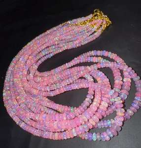 High Quality Natural Ethiopian <b>Pink</b> Opal Smooth Rondelle Beads Handcrafted TASBIYA GEMS Third Party Certified <b>Necklace</b> Ready - Product Image 6
