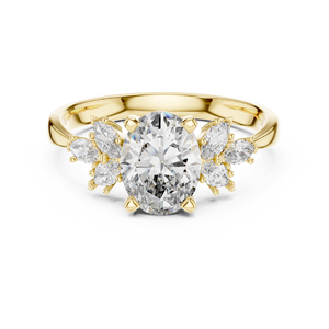 Bague élégante en diamant de laboratoire ovale de 1 carat, sertie de 6 feuilles de marquise, or jaune 18 carats plaqué rhodium, pour fiançailles, usage quotidien, événements glamour - Product Image 3