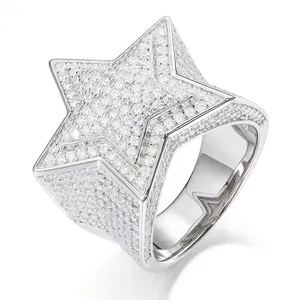 Anillo Exclusivo de Plata S925 con Moissanita, Pentagrama, Estilo Hip Hop, Joyería Moderna para Hombre, Anillo Ajustable - Product Image 4