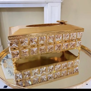 Caja de servilletas dorada metálica de excelente calidad, caja de papel de seda, caja de pañuelos de cristal para uso doméstico - Product Image 3