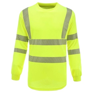 Mens Yellow Long Sleeve Safety T-Shirt High Visibility Workwear Reflective Hi-Vis Made Polyester Cotton Customized Logo - Product Image 1