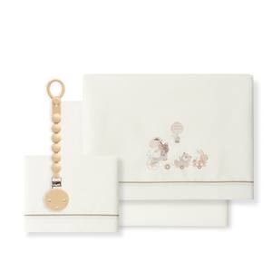 Ensemble de literie pour lit bébé modèle Jirafa 3 pièces avec porte-sucette, drap bébé 100% coton, motif tissé - Product Image 1