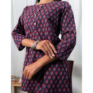 Conjunto coordinado de algodón estampado a mano en azul, Salwar Kameez Butti con diseño único dibujado a mano - Product Image 2