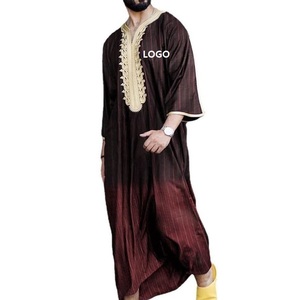 Personalizado Logo Diseño Casual Moda Color Sólido Brillante Algodón Musulmán Ropa Vestido Árabe Túnica Larga Thobes Jubbah Hombres Alta - Product Image 6