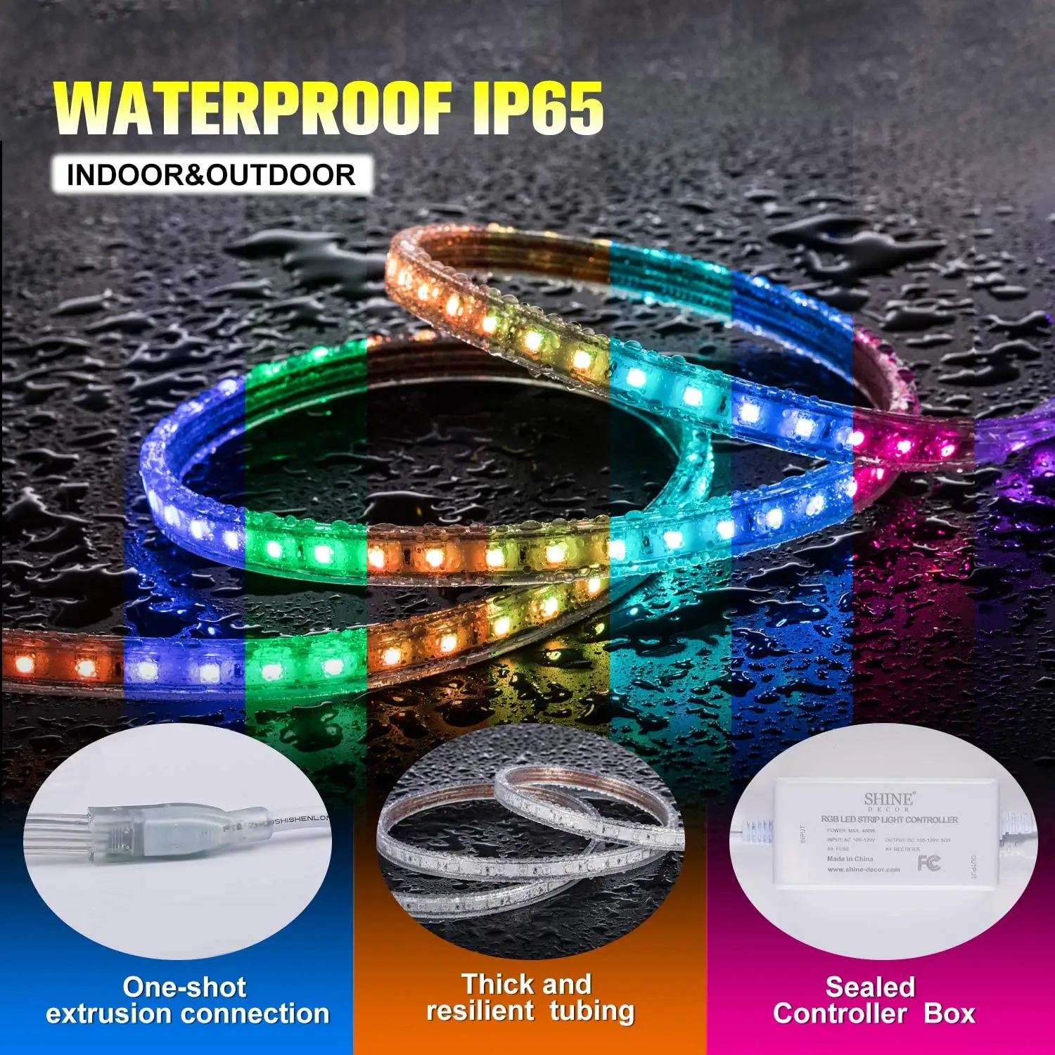 Bande lumineuse LED RVB ETL Listed IP65 Waterproof Dimmable Remote LED RGB Strip Lights for Atmosphere Decoration