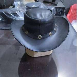 This is a brown genuine leather cowboy <b>hat</b> with a braided hatband - Product Image 6