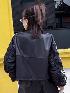 Manteau à manches longues imprimé hip-hop rétro pour femmes veste de style moto à la mode pour les vêtements de sport d'automne et d'hiver avec revers - Product Image 5