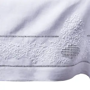 Customized Embroidery French Knot Flower Design <b>Table</b> Cloth White Linen Hemstitch by Hand Tablecloth Luxury Tablecloth - Product Image 1