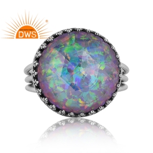 Elegent Designer Oxidized Sterling <b>Silver</b> Synthetic Green Fire <b>Opal</b> Gemstone Statement <b>Ring</b> Custom Jewelry Manufacturer - Product Image 3