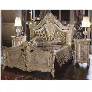 เตียงไม้สักดีไซน์รอยัลพร้อมโต๊ะข้าง เตียงคู่กระจุกคลาสสิกและสะดวกสบาย เตียงขนาดคิงไซส์อเมริกันขัดทอง - Product Image 1